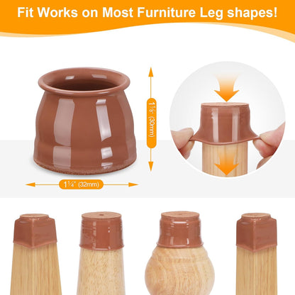 CHUNZEXI 32 Pack Chair Leg Floor Protectors for Hardwood Floors, Silicone Felt Covers Pads Caps, Protect Wood Furniture Feet Floors Noise Reduce and Scratch (Universal Small & Brown)