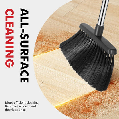 Heavy Duty Broom, 55 Inch Long Handle Outdoor Large Angle Brooms, Commercial Broom for Sweeping Indoor, for Home Garage Kitchen Office Courtyard Lobby Patio Lawn Concrete，Black