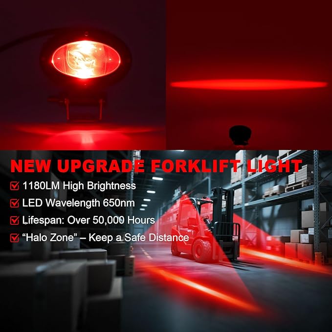 eTzone LED Forklift Safety Light Red 2 Pack, Straight Line Warning Zone Forklift Warning Light for Warehouse Pedestrian & Industrial Use, 30W DC 10-80V