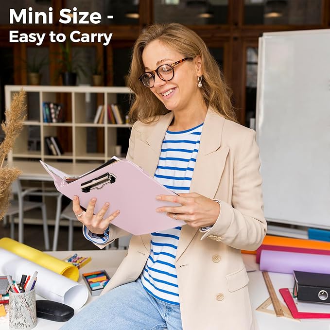 SKYDUE Small 3 Ring Binder with Clipboard, 8" × 10" PU Mini 1 Inch Binder with Notepad, 5 Dividers, and Labels, Clipboard Folder Great for School Office(Fit Half Letter Sized Paper)