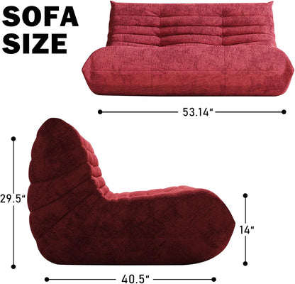 Bean Bag Chair, Loveseat Fireside Chair Bean Bag Sofa Large Bean Bag Chair for Adults, 2 Seater Bean Bag Chairs for Teens with High Density Comfortable Foam, Bean Bag for Living Room (Red)