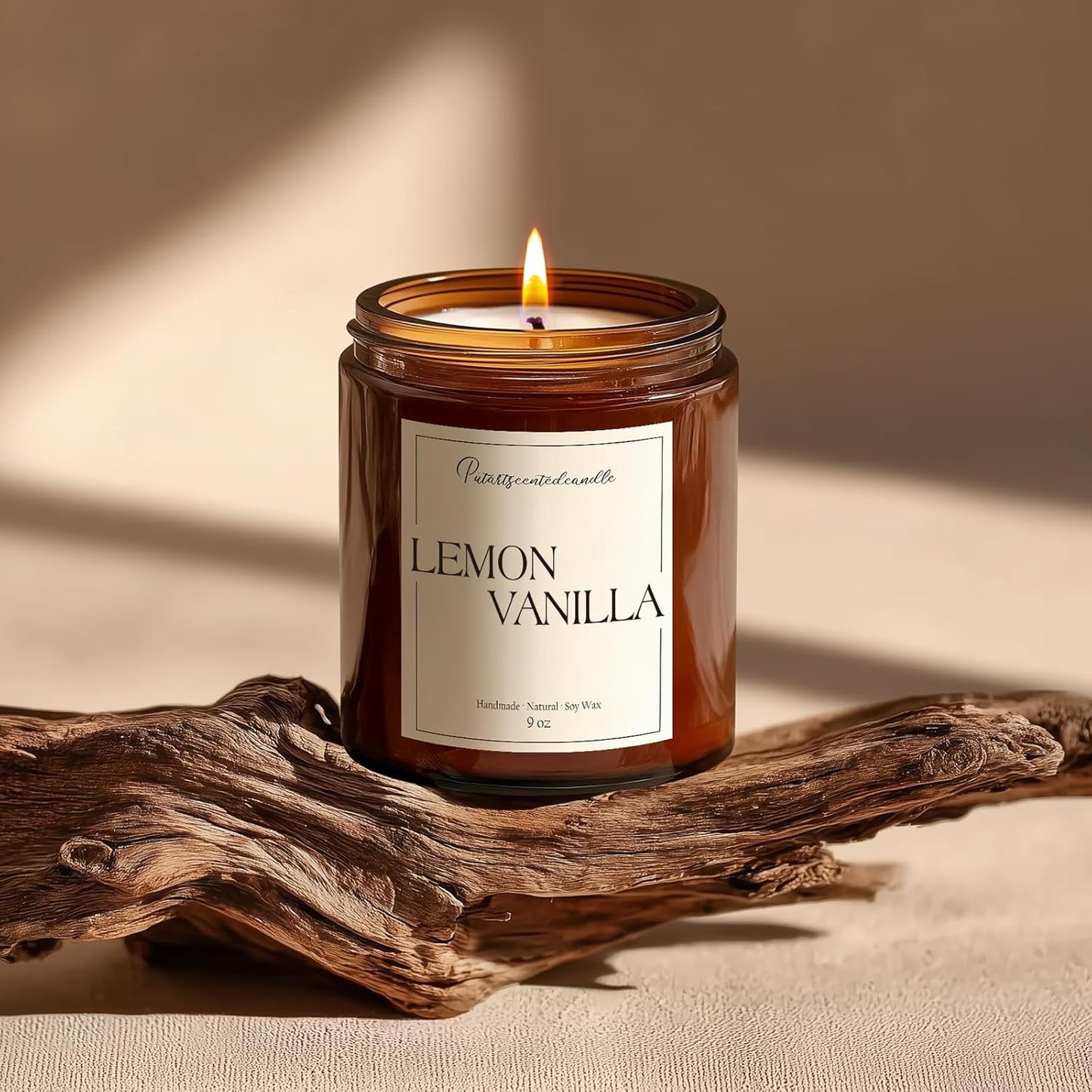 Lemon Vanilla Scented Candle for Home, Natural Soy Wax Aromatherapy Non Toxic Candle Gifts for Women & Men, Handmade Highly Scented & Long Lasting Jar Candle for Stress Relief (9oz)