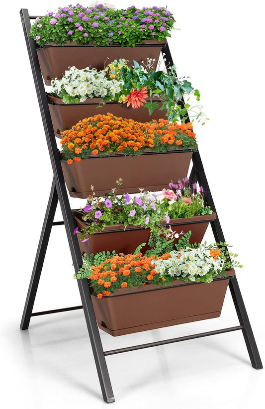 S AFSTAR 5-Tier Vertical Garden Planter, 5-Layer Raised Garden Bed with 5 Detachable Planter Boxes & Metal Frame, Indoor Outdoor Elevated Planting Containers for Flower Vegetables Fruit Herbs