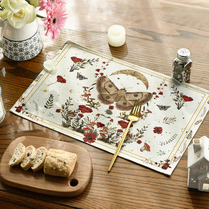 Artoid Mode Beige Poppy Moth Moon Placemats Set of 4, 12x18 Inch Floral Spring Table Mats for Outdoor Home Party Kitchen Dining Decor