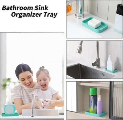 Silicone Kitchen Sink Organizer Tray for Multiple Usage,Easy Clean Sponges Holder for Kitchen Bathroom Counter or Sink,Dish Soap Dispenser,Scrubber,Bottle,Cup Mint 4.9”x 3.2”