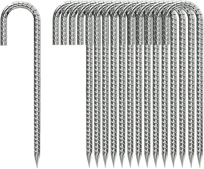 J-Hook-Rebar-Stakes-12 Inch, Ground Stakes Heavy Duty Rebar Stakes for Camping 50pcs Rebar Stakes Rust Proof Coated Metal for Flower Gardens Dog Fence Camping Tents Chicken Coop