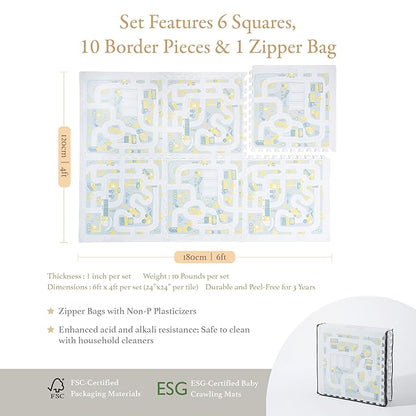 Premium Baby Foam Play Mats -Stylish Floor & Exercise Puzzle Mat for Toddlers & Kids- 6 Soft, Non-Toxic, Odorless, Peel-resistant Foam Tiles -6ft x 4ft -1"inch Extra-Thick, Pastel Blue Gray