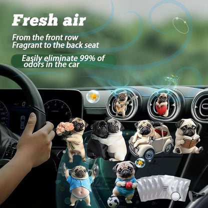 8PCS cute Pug acrylic car vent diffuser, 2D prank Havana cigar car diffuser, cute car freshener, fun and fashionable interior accessories, air outlet clip decoration