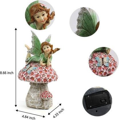 Garden Fairy Decor for Outside, Fairy Garden,Flower Fairy Outdoor Statue,Solar Powered Resin Ornaments,Patio Lawn Yard Porch, Garden Fairy Figurines for Home Garden Gifts,8.66inches Tall