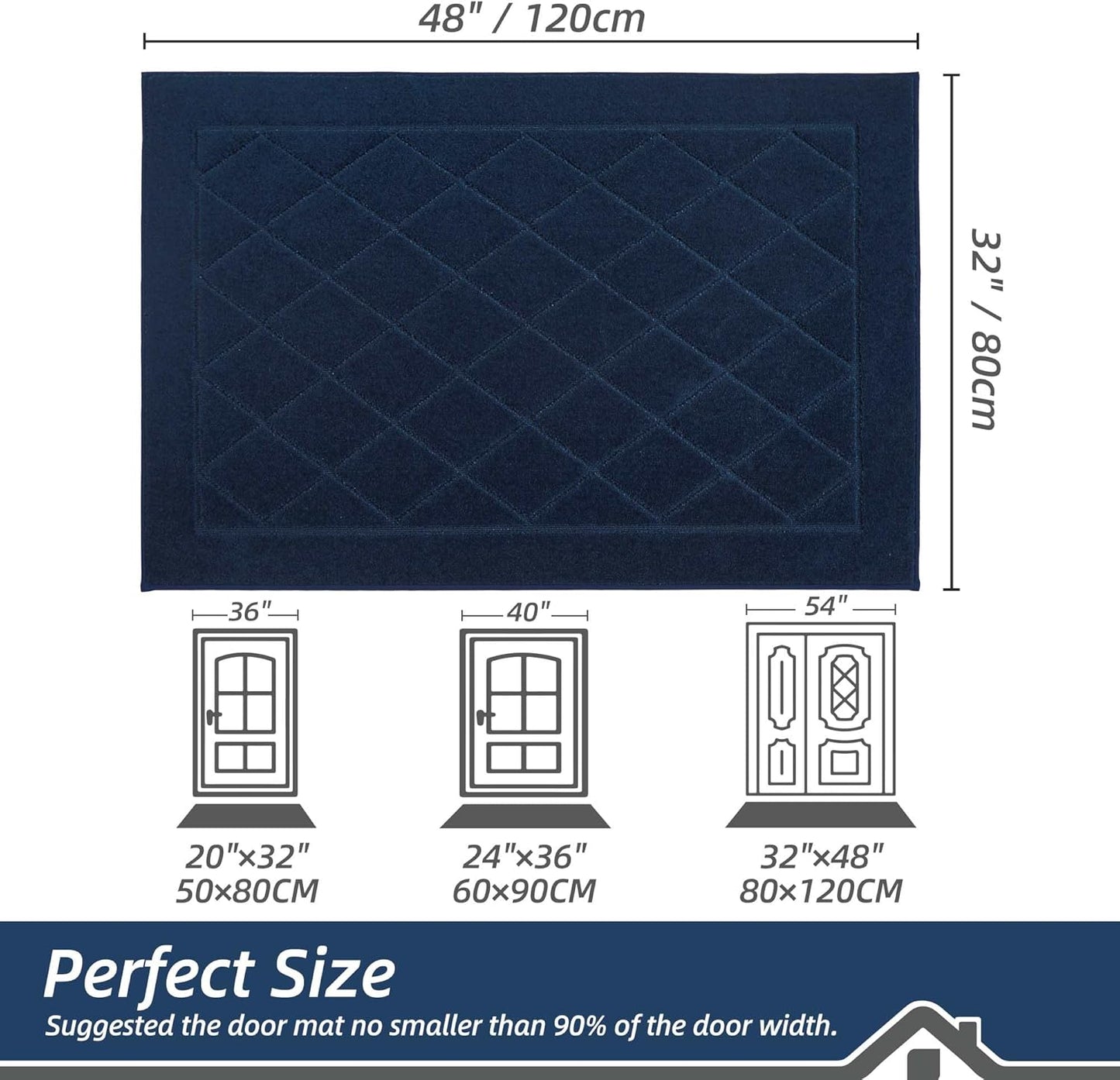 BEQHAUSE Dirt Trapper Door Mat 32" x 48", Doormat Non-Slip Entryway Rugs Washable, Dog Door Mat Stain Resistant and Absorbent Welcome Floor Mat for Front Back Door, Muddy Wet Shoes & Paws, Navy Blue