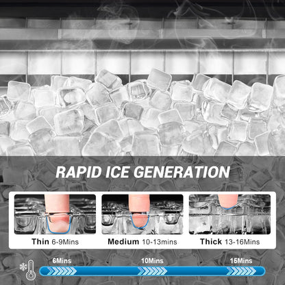 220LBS Commercial Ice Maker Machine - 72PCS Ice Cubes per Round, Undercounter/Freestanding Ice Machine, 55LBS Ice Storage Capacity for Home Bar and Outdoor, Stainless Steel Self-Cleaning