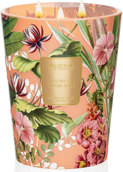 M&SENSE Large Soy Scented Candles Peony & Blush Sude, Non Toxic Natural Spring Candles 35oz 150 Hours Long Lasting Slow Burning, Unique Candle Gifts Cozy Room Decor for Women Men