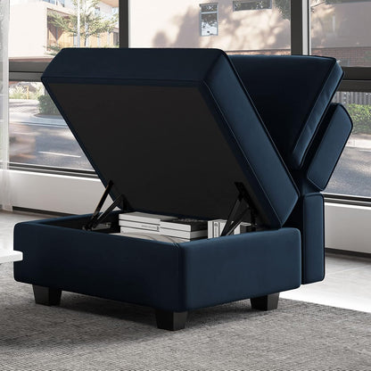 Belffin Storage Ottoman Module for Modular Sectional Sofa Square Seat Cube Velvet Foot Stool Blue