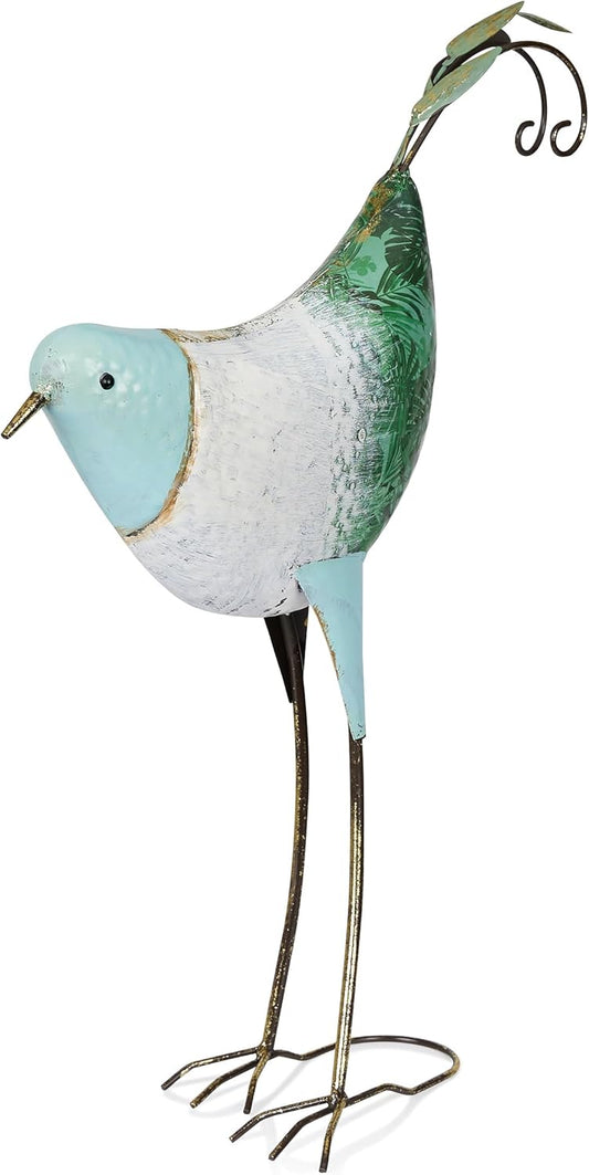 Alpine Corporation MCC702 Head-Down Metal Bird Outdoor Statue, Animal Décor for Patio, Lawn & Garden, 24" H, Blue and White