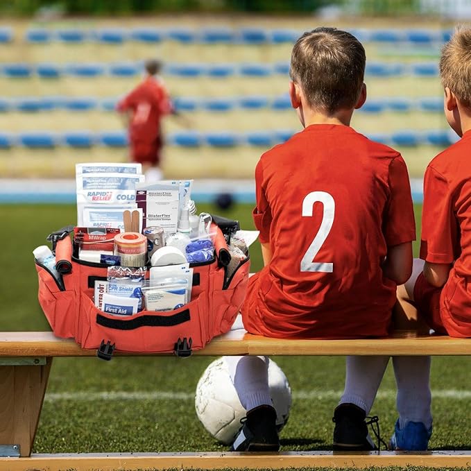 MFASCO Deluxe Trainers Sports First Aid Kit – 311-Piece Emergency Sports Kit – Athletic Medical Kit for Coaches, Soccer, Football & Outdoor Teams – Orange Bag with First Aid Supplies for Athletes