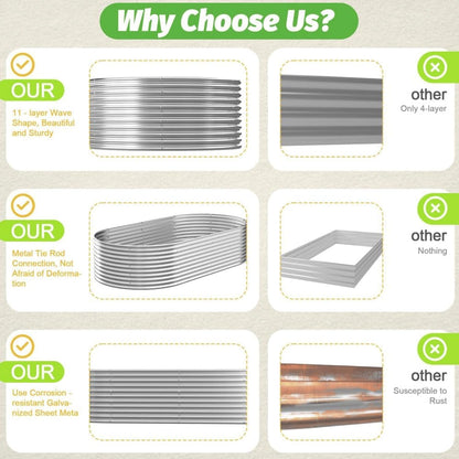 2 Pack 8x4FT Tall Galvanized Raised Garden Bed Outdoor,Metal Garden Bed for Vegetables,Steel Raised Beds for Gardening,Above Ground Garden Box for Flower-3L0