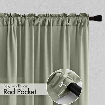 MIULEE Sage Green Privacy Sheer Curtains That Let Light in 72 Inches Long Non-See-Through Semi Sheer Curtain Light Filtering Window Curtains Drapes for Living Room Bedroom 2 Panels Set 42 X 72