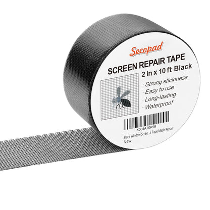 Black Window Screen Repair Tape, 2IN X 10FT Screen Repair Kit for Windows or Doors, Strong Adhesive Fiberglass Mesh Patch Tape