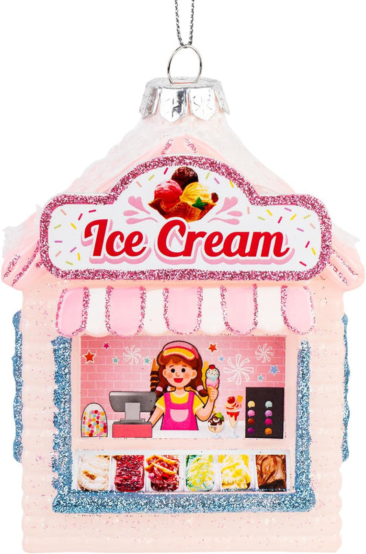 Hanging Christmas Ornaments, 2025 Glass Blown Christmas Tree Ornaments, Pink Christmas Tree Decorations, Funny Gifts & Home Decor, Ice Cream Parlor