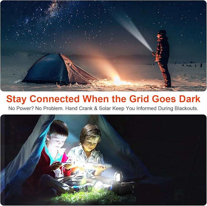 Hand Crank Emergency Weather Radio with 2600mAh/9620mWh Power Bank, NOAA AM FM Shortwave Portable Radio, Solar & USB-C Charging, Flashlight, SOS Alarm for Emergency Kits (Black)