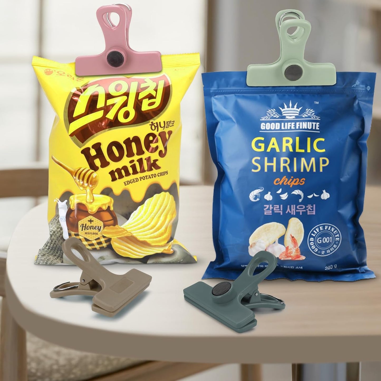 TACGEA Chip Clips, Magnetic Bag Clips with Air Tight Seal for Food Storage, 8 Pieces, Neutral Color