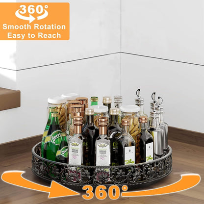 10" Lazy Susan Organizer Turntable,360 Rotating Spice Rack Lazy Susan for Cabinet Dining Table Top Countertop Pantry Kitchen Cupboard Vanity Bathroom Refrigerator Black