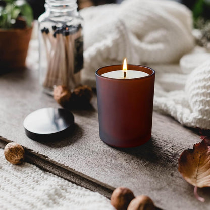 Thick Candle Jars for Making Candles 12 Pcs, 7 OZ Empty Jars with Wood Lids for Candle Making, Sample Container, Frosted Brown