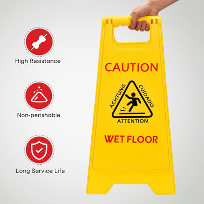 MATTHEW CLEANING 25'' Industrial Wet Floor Sign 3 Pack 2-Sided Safety A-Frame Birght Yellow Multilingual Warning Signs Commercial Caution Wet Fold-out Floor Signs For Indoors and Outdoors