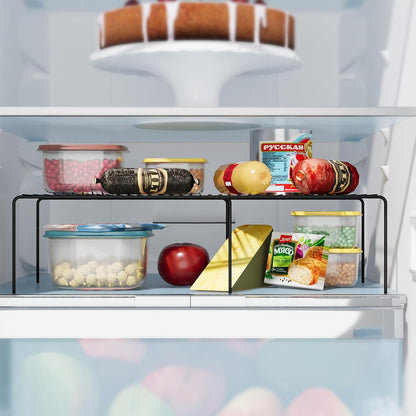 Expandable Storage Shelf, Pantry Organizers and Storage, Adjustable Rustproof Metal Wire Spice Rack, Space Saver Kitchen Storage Shelves for Pan, Pot, Countertop, Drawer, Fridge, Set of 6, Black