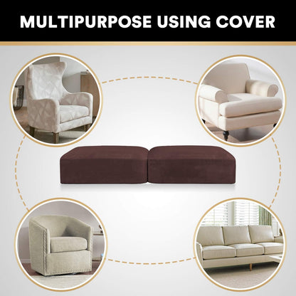 PrinceDeco Brown Furniture Cover, 2 Pcs Velvet Stretch Sofa Cushion Covers for Individual Cushions, Pet Friendly, Stay in Place, Machine Washable
