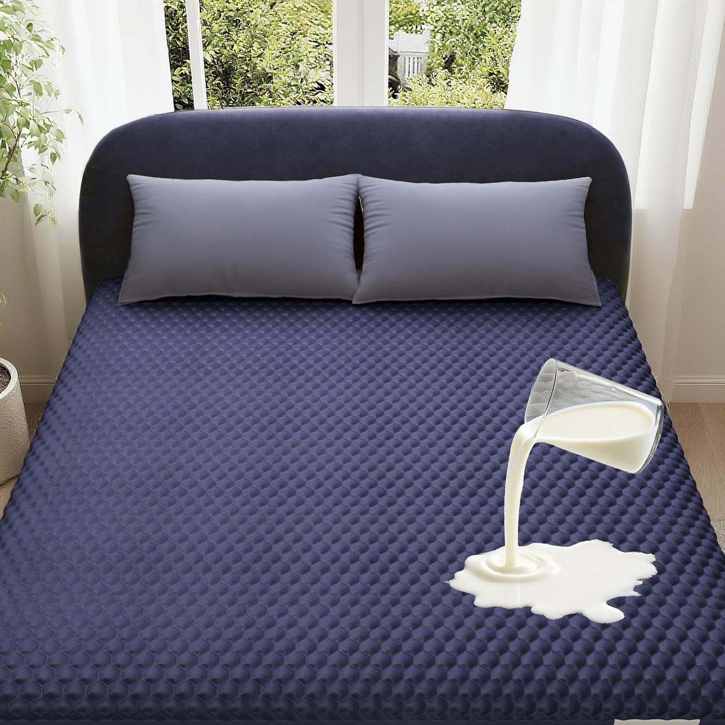 OhGeni 100% Waterproof Mattress Protector, Twin XL Size Mattress Pad, Fits 6"-20" Mattresses with Deep Pocket, Cooling, Breathable Fitted Sheets, Soft Bed Cover, Noiseless, Machine Washable(Navy Blue)