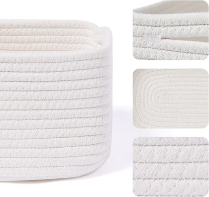 Small Storage Baskets for Organizing | Closet Organizer Bins | Shelf Toy Basket | Woven Rope Baskets | Cube Decorative Box | Shallow Basket | 13x8.5x5.1” | 4 Packs Off White