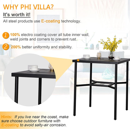 PHI VILLA 5 Piece Patio Bar Hight Dining Set for 4, Outdoor Bar Set with 4 Swivel Cushioned Bar Stools and 1 Square Metal Bar Table(1.9" Umbrella Hole) for Lawn Garden
