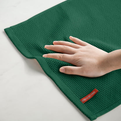 Artoid Mode 100% Cotton Dark Green Waffle Weave Kitchen Dish Cloths, 13x28 Inch Ultra Soft Absorbent Quick Drying Kitchen Dish Towels Set of 4