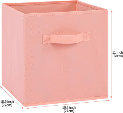Stero Fabric Storage Bins 6 Pack Fun Colored Durable Storage Cubes with Handles Foldable Cube Baskets for Home, Kids Room, Closet and Toys Organization Peachpuff