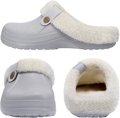 Beslip Classic Fur Lined Clogs Waterproof Winter Fuzzy Slippers for Women Men Indoor and Outdoor
