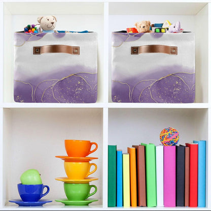 susiyo Large Foldable Storage Bin Closet Storage Baskets for Shelves Storage Bins for Organizing Shelf Nursery Toys, Decorative Linen Fabric Bins Cube with PU Handles 1 Pack,Purple Rose
