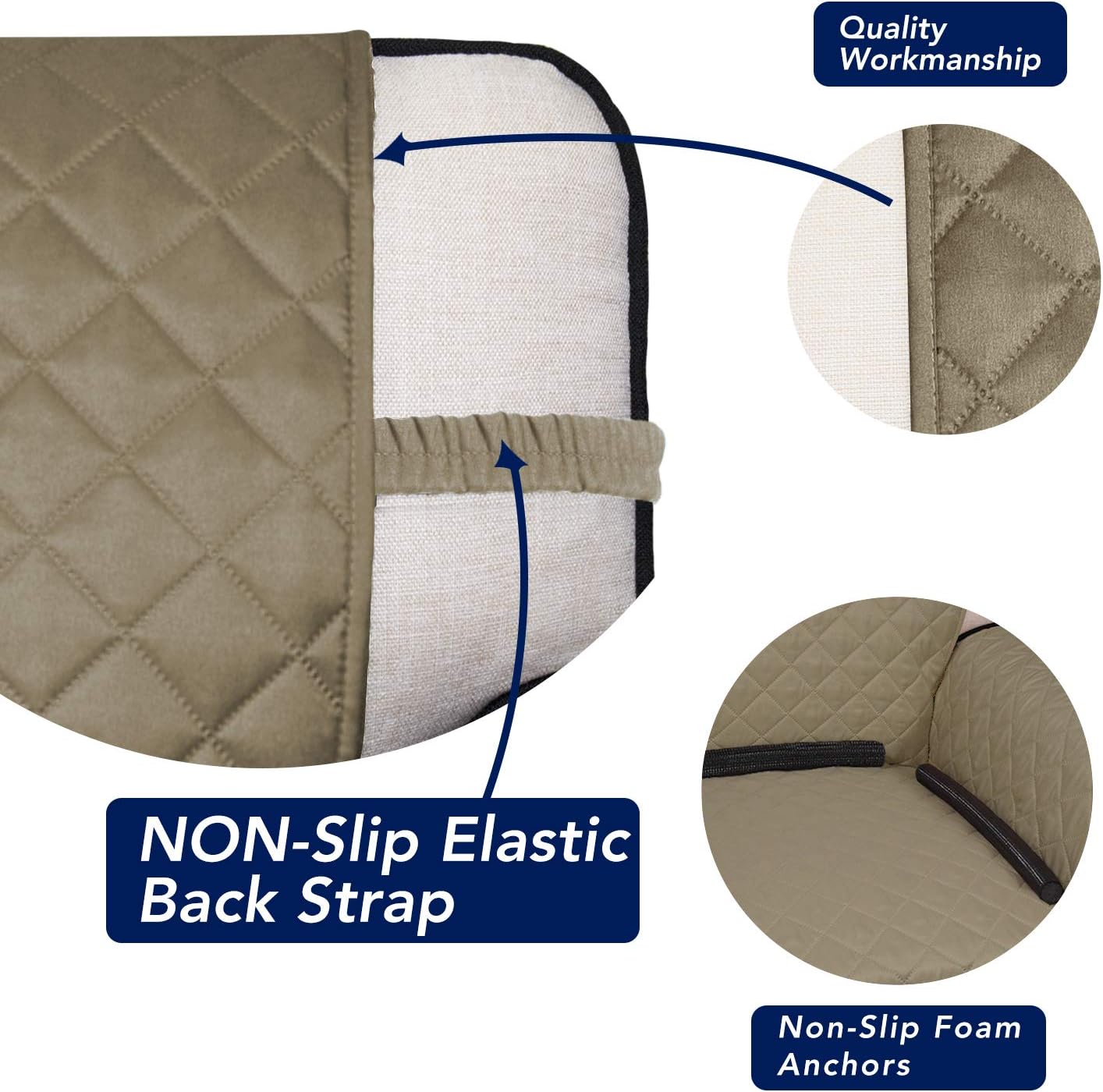 PureFit Reversible Quilted Sofa Cover, Water Resistant Slipcover Furniture Protector, Washable Couch Cover with Non Slip and Elastic Straps for Kids, Pets (Oversized Sofa, Beige/Beige)