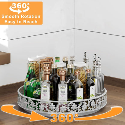Lazy Susan Turntable Organizer, 13 inch Large Rotating Spice Rack Lazy Susan for Dining Table Top Cabinet Countertop Pantry Kitchen Cupboard Bathroom White