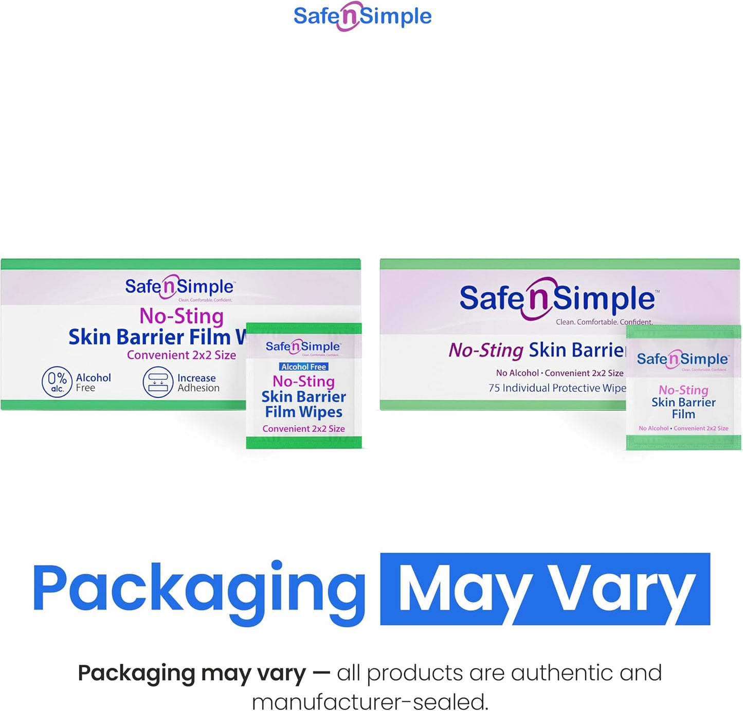 Safe n' Simple No Sting Skin Prep Wipes - 75 Individual 2" x 2" Ostomy Barrier Film Wipes - Skin Prep Protective Wipes - Bandage Medical for Skin
