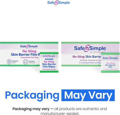 Safe n' Simple No Sting Skin Prep Wipes - 75 Individual 2" x 2" Ostomy Barrier Film Wipes - Skin Prep Protective Wipes - Bandage Medical for Skin