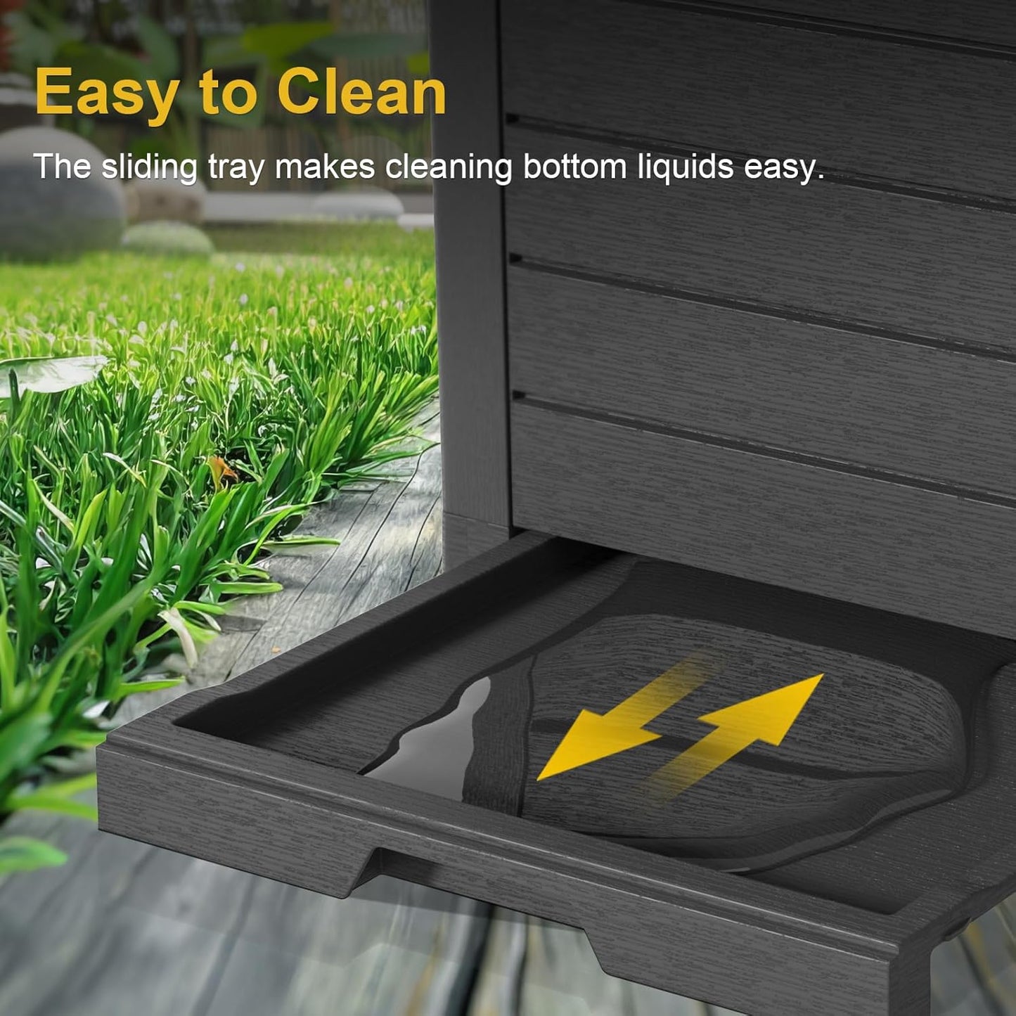 31 Gallon Outdoor Trash Can with Tiered Lid and Drip Tray,Waterproof Resin Waste Bin Indoor,Durable,Stylish,Lightweight Garbage Bin for Patio,Kitchen,Backyard and Office(Black)