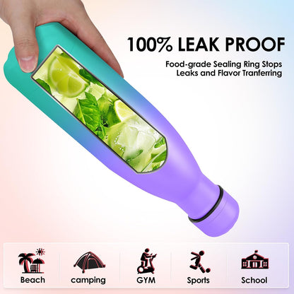 17oz Cola-Bottle Shaped Stainless Steel Leak-proof Water Bottle,Double Wall Vacuum Insulated Metal,Travel Mug For Sports Indoors & Outdoors,BPA-Free Kids Flasks,Purple Green(8Pack)