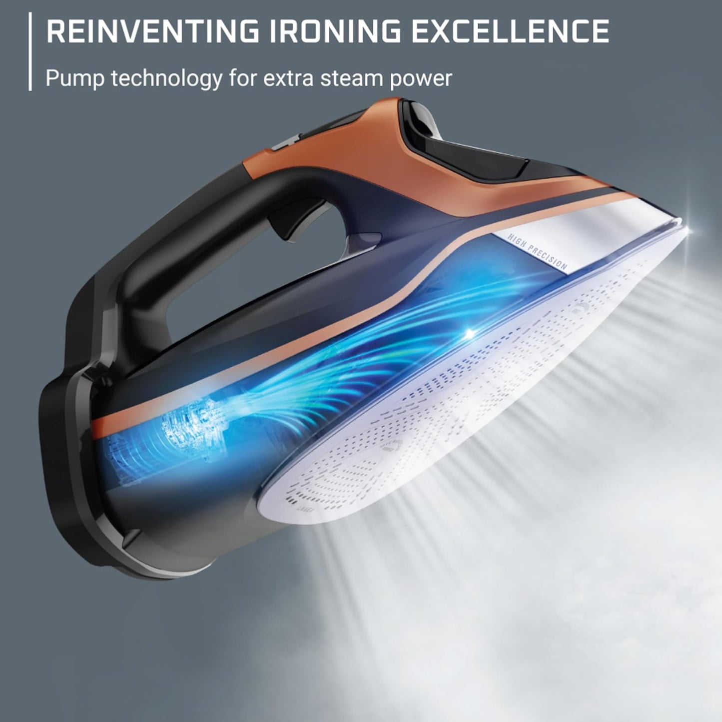 Rowenta Iron Steam Force Pro Steam Iron for Clothes, 1850 Watts, 5 Presets Smart Screen, Stainless Steel Soleplate, High-Efficiency Handheld Ironing, Black Copper, DW9580
