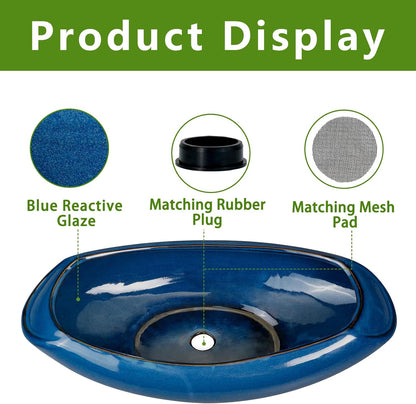 Bonsai Tree Pot 18 Inch - Ceramic Succulent Pots Large Bonsai Planter for Indoor Outdoor Plants Decorative Plant Pot with Drainage Hole Flower Pot for Home Garden Room Decor Blue