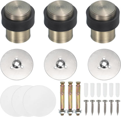 PATIKIL 3Set Round Door Stoppers, 46mm Stainless Steel Door Stop Doorstop Wedge Metal Cylinder Self Adhesive with Screw for Bottom of Door Floor Inside, Bronze