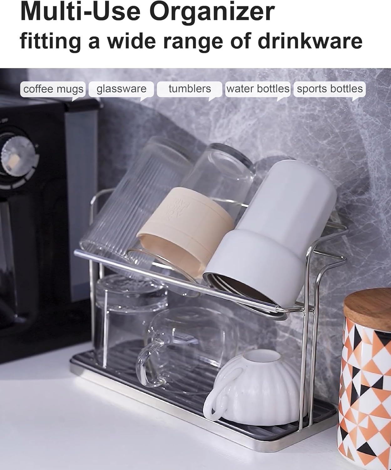 Stainless Steel Water Bottle Drying Rack Space Saving, Durable Cup Drying Rack for Kitchen Counter top, Versatile Mug Holder and Bottle Dryer Rack for Coffee mugs, Tumblers, Glasses, Travel Bottles