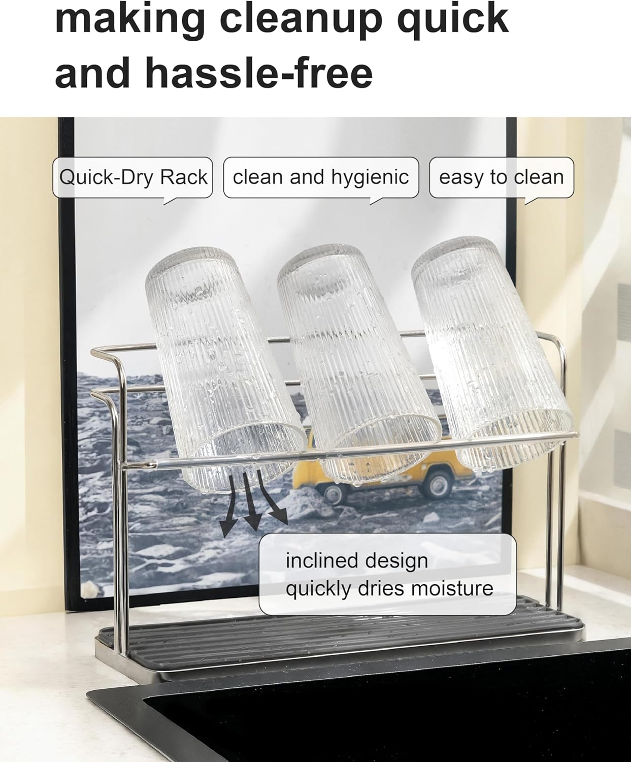 Stainless Steel Water Bottle Drying Rack Space Saving, Durable Cup Drying Rack for Kitchen Counter top, Versatile Mug Holder and Bottle Dryer Rack for Coffee mugs, Tumblers, Glasses, Travel Bottles