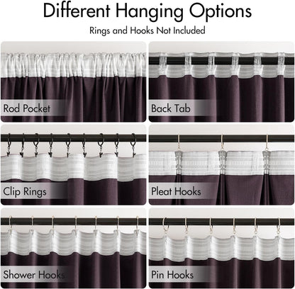 MIULEE Dark Purple Velvet Curtains 108 inches 2 Panels - Luxury Room Darkening Window Drapes for Bedroom Living Room Thermal Insulated Super Soft Blackout Extra Long, Back Tab Rod Pocket Pinch Pleated