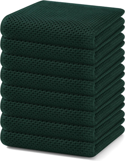 Homaxy 100% Cotton Waffle Weave Kitchen Dish Towels, Ultra Soft Absorbent Quick Drying Cleaning Towel, 13 x 28 Inches, 8-Pack, Blackish Green